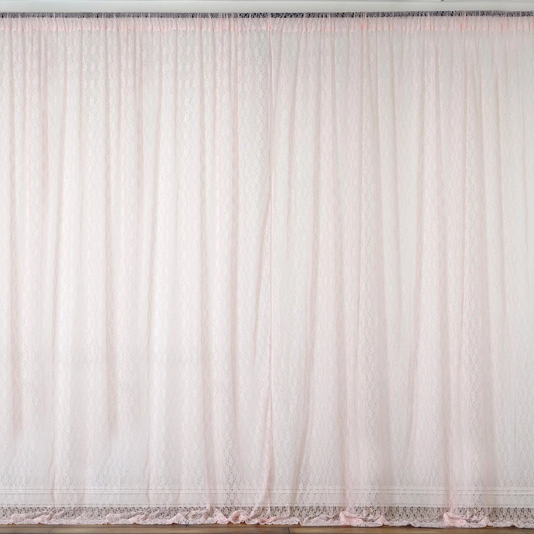 Silkflowersfactory Set Of 2 Blush Fire Retardant Sheer Floral Lace Premium Curtain Panel Backdrops Window Treatment With Rod Pockets - 5FTx10FT Backdrops & Stands 3 Silkflowersfactory Set Of 2 Blush Fire Retardant Sheer Floral Lace Premium Curtain Panel Backdrops Window Treatment With Rod Pockets - 5FTx10FT Backdrops & Stands