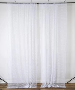 Silkflowersfactory Set Of 2 White Fire Retardant Sheer Floral Lace Premium Curtain Panel Backdrops Window Treatment With Rod Pockets - 5FTx10FT Backdrops & Stands