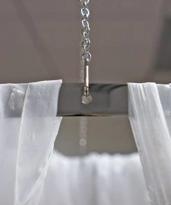 Silkflowersfactory 20FT Premium White Fire Retardant Sheer Voil Curtain Ceiling Panel Backdrop Backdrops & Stands