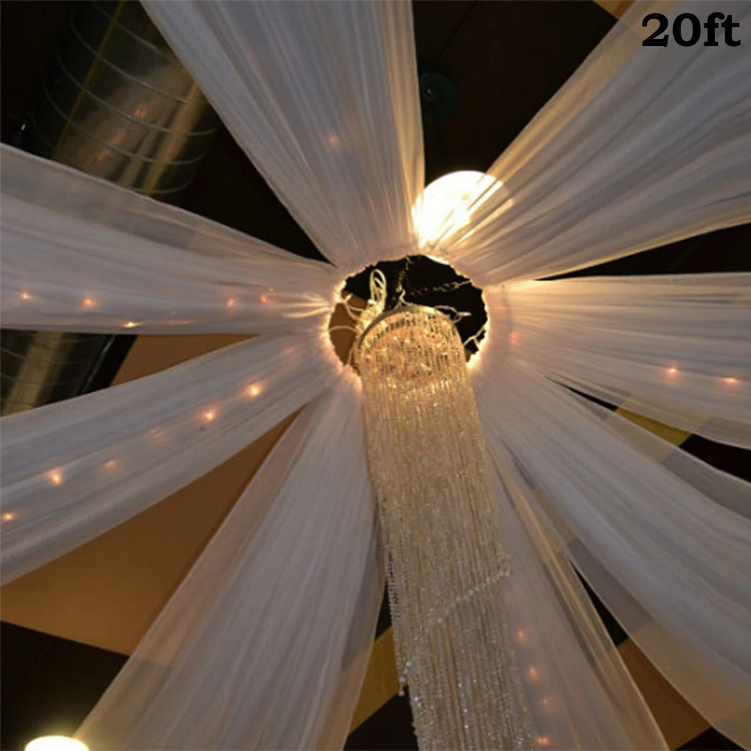 Silkflowersfactory 20FT Premium White Fire Retardant Sheer Voil Curtain Ceiling Panel Backdrop Backdrops & Stands 3 Silkflowersfactory 20FT Premium White Fire Retardant Sheer Voil Curtain Ceiling Panel Backdrop Backdrops & Stands