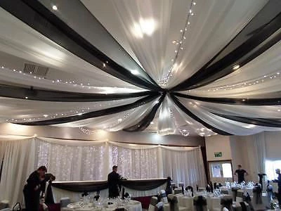 Silkflowersfactory 30FT Premium White Fire Retardant Sheer Voil Curtain Ceiling Panel Backdrop 7 Silkflowersfactory 30FT Premium White Fire Retardant Sheer Voil Curtain Ceiling Panel Backdrop