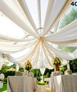 Silkflowersfactory Backdrops & Stands 40FT Premium White Fire Retardant Sheer Voil Curtain Ceiling Panel Backdrop