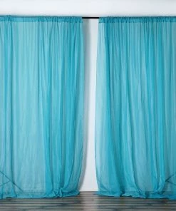 Silkflowersfactory 10FT Fire Retardant Turquoise Sheer Curtain Panel Backdrops Window Treatment With Rod Pockets - Premium Collection