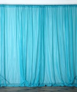 Silkflowersfactory 10FT Fire Retardant Turquoise Sheer Curtain Panel Backdrops Window Treatment With Rod Pockets - Premium Collection
