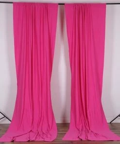 Silkflowersfactory Set Of 2 Fushia Fire Retardant Polyester Curtain Panel Backdrops Window Treatment With Rod Pockets - 5FTx10FT Backdrops & Stands