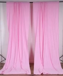 Silkflowersfactory Set Of 2 Pink Fire Retardant Polyester Curtain Panel Backdrops Window Treatment With Rod Pockets - 5FTx10FT