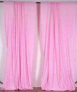 Silkflowersfactory Set Of 2 Pink Fire Retardant Polyester Curtain Panel Backdrops Window Treatment With Rod Pockets - 5FTx10FT
