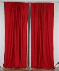 Silkflowersfactory Set Of 2 Red Fire Retardant Polyester Curtain Panel Backdrops Window Treatment With Rod Pockets - 5FTx10FT Backdrops & Stands
