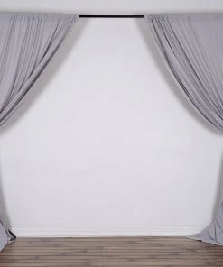 Silkflowersfactory Set Of 2 Silver Fire Retardant Polyester Curtain Panel Backdrops Window Treatment With Rod Pockets - 5FTx10FT