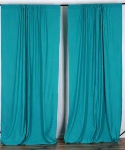 Silkflowersfactory Set Of 2 Turquoise Fire Retardant Polyester Curtain Panel Backdrops Window Treatment With Rod Pockets - 5FTx10FT Backdrops & Stands