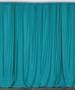 Silkflowersfactory Set Of 2 Turquoise Fire Retardant Polyester Curtain Panel Backdrops Window Treatment With Rod Pockets - 5FTx10FT Backdrops & Stands