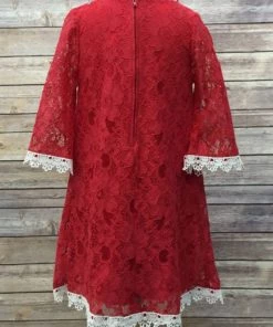 Efavormart-new Floral Lace Dress With A Pearl Necklace - Red