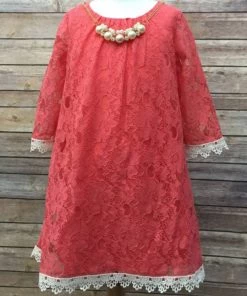 Efavormart-new Floral Lace Dress With A Pearl Necklace - Coral