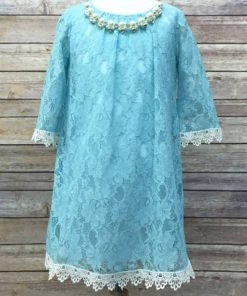 Efavormart-new Floral Lace Dress With A Pearl Necklace - Turquoise Flower Girl Dresses
