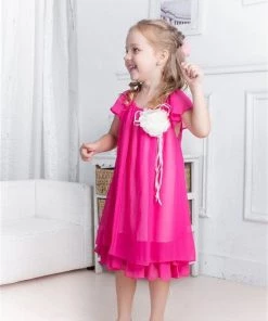 Efavormart-new Modish Two Layered Chiffon Pleated DressRule - Fuchsia