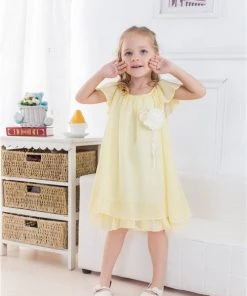 Efavormart-new Modish Two Layered Chiffon Pleated DressRule - Yellow