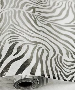 Silkflowersfactory Glossy Party Event Craft Non-Woven Tiger Print Design Fabric -Silver/White- 19"x10Yards Flower Vases & Decorations