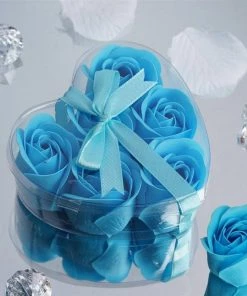 Silkflowersfactory Scented Rose Soap Gift Box - Turquoise Loose Petals & Soap Favors