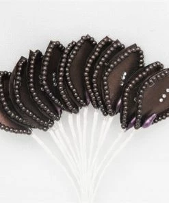 Silkflowersfactory 144 Chocolate Poly Corsage And Boutonniere Wired Craft Leafs With Faux Pearls & Rhinestones For DYI Wedding Projects Craft Flowers