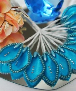 Silkflowersfactory Craft Flowers 144 Turquoise Poly Corsage And Boutonniere Wired Craft Leafs With Faux Pearls & Rhinestones For DYI Wedding Projects