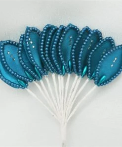 Silkflowersfactory Craft Flowers 144 Turquoise Poly Corsage And Boutonniere Wired Craft Leafs With Faux Pearls & Rhinestones For DYI Wedding Projects