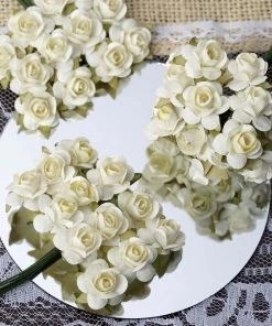Silkflowersfactory Craft Flowers 144 Ivory Paper Mini Flower Roses For DIY Wedding Card Craft Party Favors Decorations