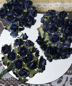 Silkflowersfactory Craft Flowers 144 Navy Blue Paper Mini Flower Roses For DIY Wedding Card Craft Party Favors Decorations