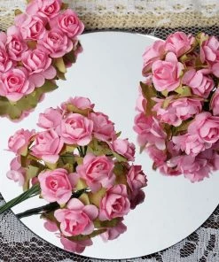 Silkflowersfactory Craft Flowers 144 Pink Paper Mini Flower Roses For DIY Wedding Card Craft Party Favors Decorations
