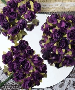 Silkflowersfactory 144 Purple Paper Mini Flower Roses For DIY Wedding Card Craft Party Favors Decorations Craft Flowers