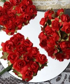 Silkflowersfactory 144 Red Paper Mini Flower Roses For DIY Wedding Card Craft Party Favors Decorations