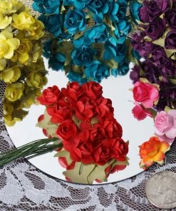 Silkflowersfactory 144 Red Paper Mini Flower Roses For DIY Wedding Card Craft Party Favors Decorations