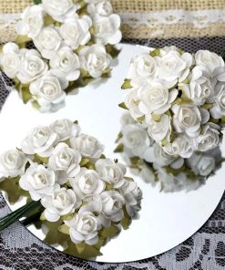 Silkflowersfactory Craft Flowers 144 White Paper Mini Flower Roses For DIY Wedding Card Craft Party Favors Decorations