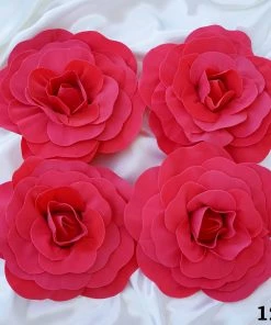 Silkflowersfactory Foam Flower Wall Decor 12" Large Foam Rose Backdrop Wall Decor - Red - 4 Pcs