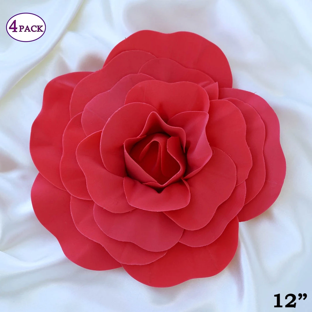 Silkflowersfactory Foam Flower Wall Decor 12" Large Foam Rose Backdrop Wall Decor - Red - 4 Pcs 3 Silkflowersfactory Foam Flower Wall Decor 12" Large Foam Rose Backdrop Wall Decor - Red - 4 Pcs