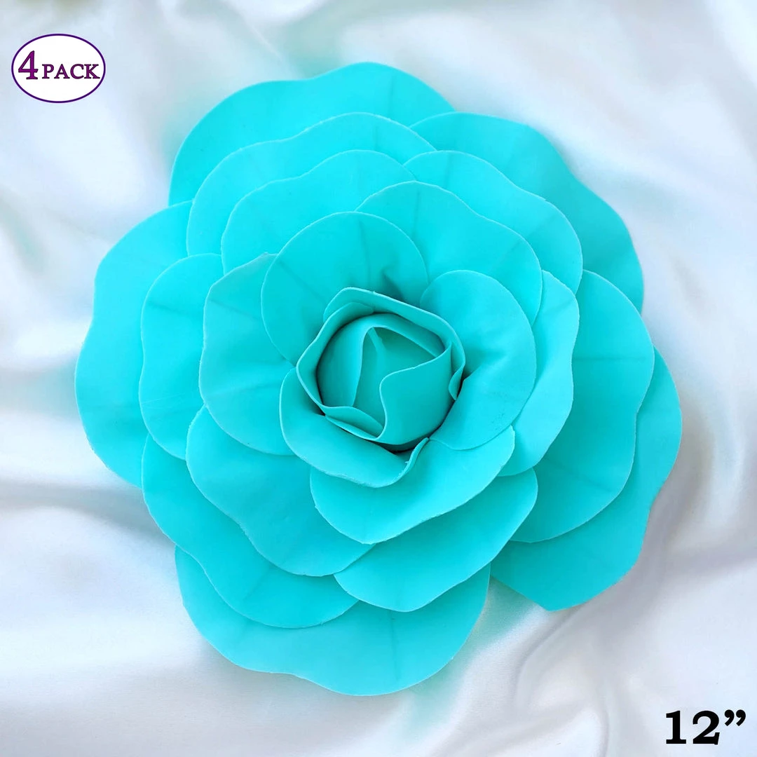 Silkflowersfactory 12" Large Foam Rose Backdrop Wall Decor - Turquoise - 4 Pcs 3 Silkflowersfactory 12" Large Foam Rose Backdrop Wall Decor - Turquoise - 4 Pcs