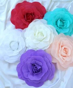 Silkflowersfactory 12" Large Foam Rose Backdrop Wall Decor - White - 4 Pcs Foam Flower Wall Decor