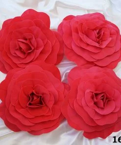 Silkflowersfactory 16" Large Foam Rose Backdrop Wall Decor - Red - 4 Pcs Foam Flower Wall Decor 18 Silkflowersfactory 16