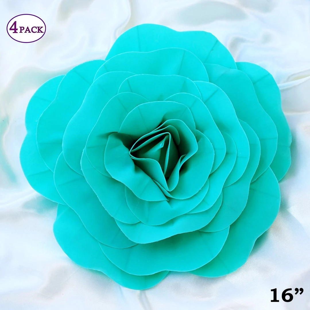 Silkflowersfactory Foam Flower Wall Decor 16" Large Foam Rose Backdrop Wall Decor - Turquoise - 4 Pcs 3 Silkflowersfactory Foam Flower Wall Decor 16" Large Foam Rose Backdrop Wall Decor - Turquoise - 4 Pcs