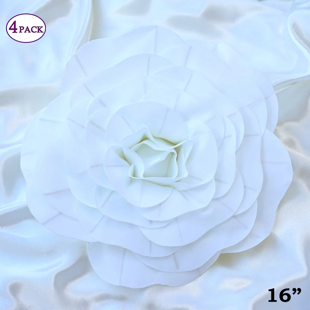 Silkflowersfactory Foam Flower Wall Decor 16" Large Foam Rose Backdrop Wall Decor - White - 4 Pcs 3 Silkflowersfactory Foam Flower Wall Decor 16" Large Foam Rose Backdrop Wall Decor - White - 4 Pcs