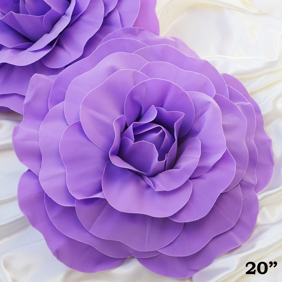 Silkflowersfactory Foam Flower Wall Decor 20" Large Foam Rose Backdrop Wall Decor - Lavender - 2 Pcs 4 Silkflowersfactory Foam Flower Wall Decor 20" Large Foam Rose Backdrop Wall Decor - Lavender - 2 Pcs