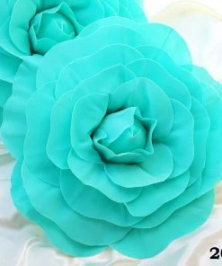 Silkflowersfactory Foam Flower Wall Decor 20" Large Foam Rose Backdrop Wall Decor - Turquoise - 2 Pcs