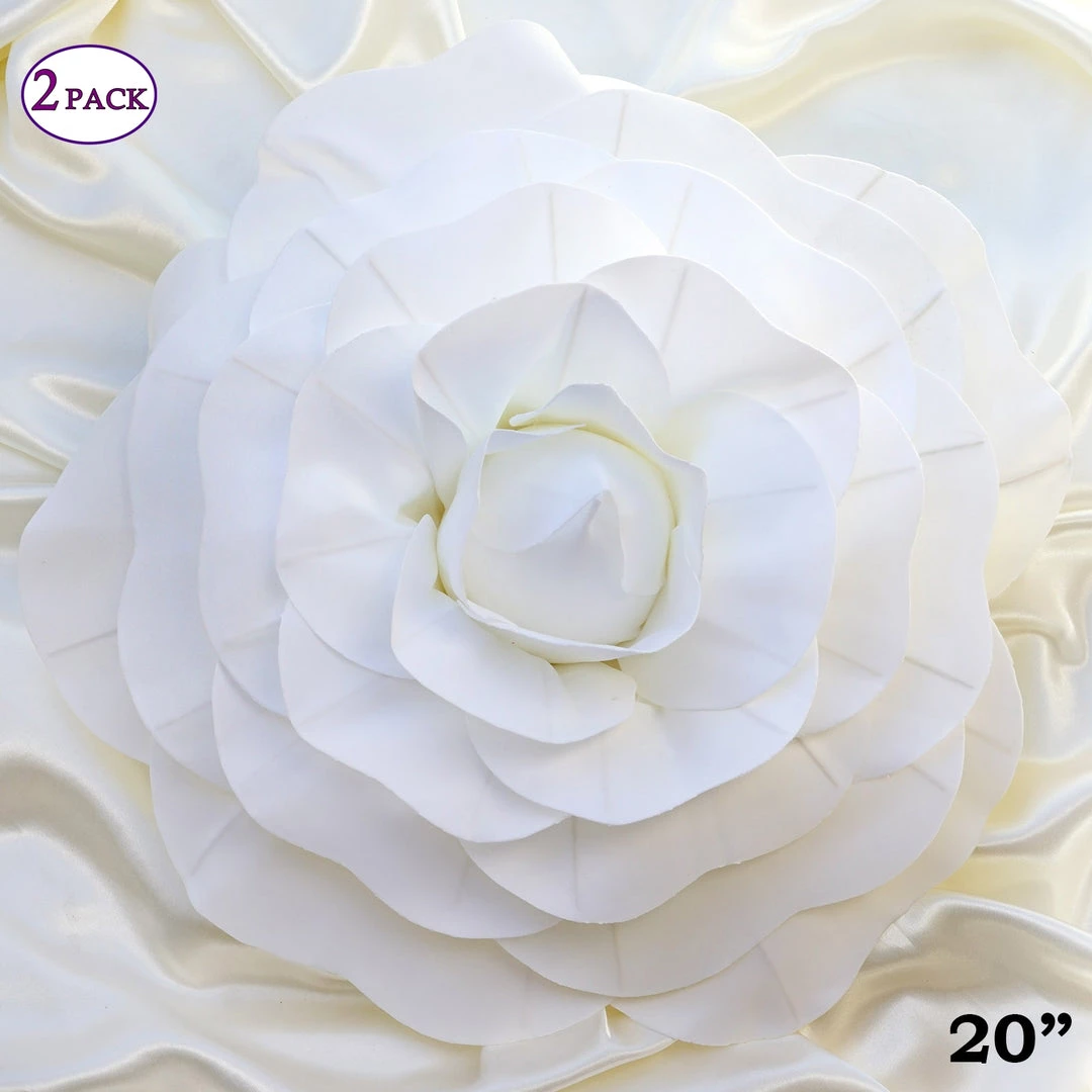 Silkflowersfactory 20" Large Foam Rose Backdrop Wall Decor - White - 2 Pcs 3 Silkflowersfactory 20" Large Foam Rose Backdrop Wall Decor - White - 2 Pcs