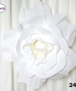 Silkflowersfactory Foam Flower Wall Decor 24" Large Foam Rose Backdrop Wall Decor - White - 2 Pcs