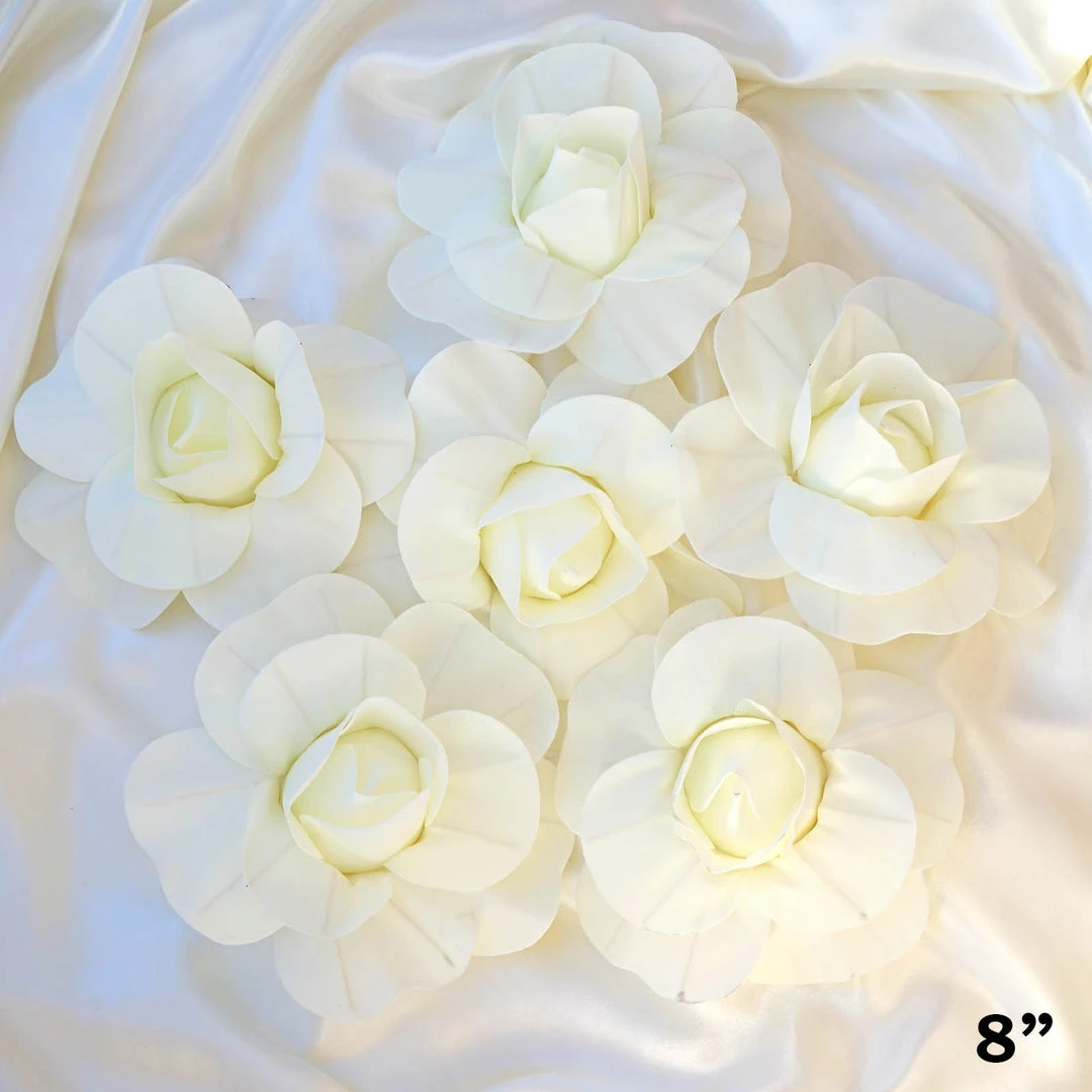Silkflowersfactory 8" Large Foam Rose Backdrop Wall Decor - Cream - 6 Pcs Foam Flower Wall Decor 4 Silkflowersfactory 8" Large Foam Rose Backdrop Wall Decor - Cream - 6 Pcs Foam Flower Wall Decor