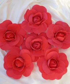 Silkflowersfactory 8" Large Foam Rose Backdrop Wall Decor - Red - 6 Pcs Foam Flower Wall Decor