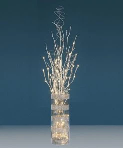 Silkflowersfactory 20 LED Shiny Decorative Party Light Vase Bushes - White - 3 PCS