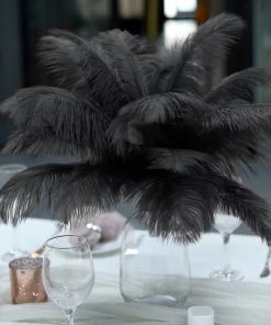 Silkflowersfactory 12 Pack | 13"-15" Natural Plume Real Ostrich Feathers Vase Centerpiece - Black 19 Silkflowersfactory 12 Pack | 13