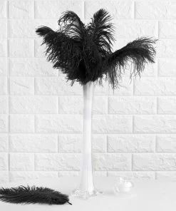 Silkflowersfactory 12 Pack | 13"-15" Natural Plume Real Ostrich Feathers Vase Centerpiece - Black 16 Silkflowersfactory 12 Pack | 13