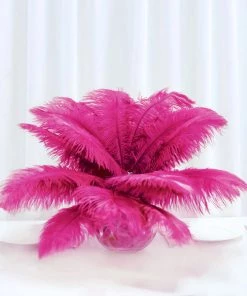 Silkflowersfactory 12 Pack | 13"-15" Natural Plume Real Ostrich Feathers Vase Centerpiece - Fushia