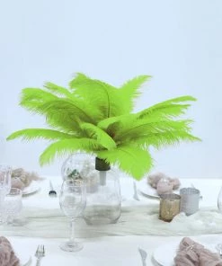 Silkflowersfactory 12 Pack | 13"-15" Natural Plume Real Ostrich Feathers Vase Centerpiece - Green 30 Silkflowersfactory 12 Pack | 13